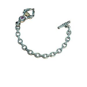 Vintage Ross Simons LR Sterling Silver 14k Bracelet Amethyst Heart Toggle Estate